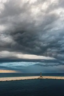 Cloudy Skies Over Sea Drucke: Dramatic sky and clouds during a storm over Mediterranean Sea