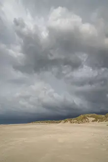 Deserted Sandy Ocean Beach Drucke: Dramatic storm clouds over beach and dunes
