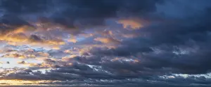 Cloudy Panoramic View Drucke: Dramatic storm clouds in the morning light