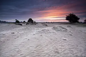 Deserted Sand Dunes Drucke: Dramatic sunrise over sand dunes
