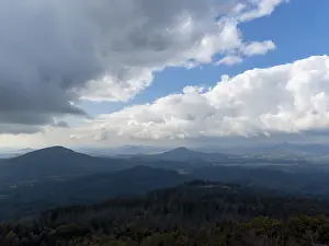Deserted Czech Landscape Drucke: Dramatic weather with dark clouds over low mountain ranges