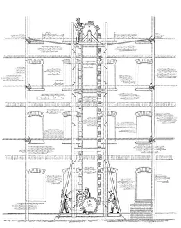 Historic Building Materials Drucke: Drawing of a machine for conveying bricks in house construction