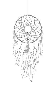 Ornamented Decorative Item Drucke: Dreamcatcher vector drawing outlined over white background