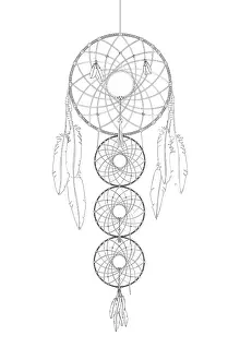 Ornate Decorative Item Drucke: Dreamcatcher vector drawing outlined over white background