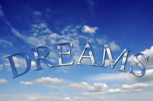 Cloudy Sky Background Drucke: Dreams text with clouds texture against a sky background