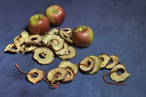 Empty Grocery Basket Drucke: Dried apple rings on string, apples, Germany