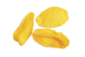 Top Down Shot Drucke: Dried Mango isolated on white background