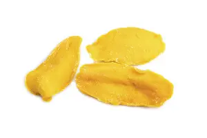 Simple Food Photography Drucke: Dried Mango isolated on white background