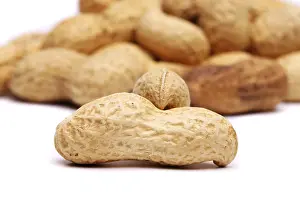 Bright Studio Shots Drucke: Dried peanuts in closeup on a white background