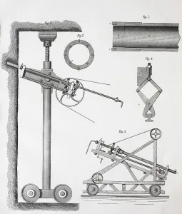Old World Monkey Illustration Drucke: A Drilling Machine for Stone, 1878