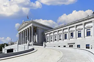 Parlament Drucke: Einfahrt, Hauptportal, Österreichisches Parlament.
