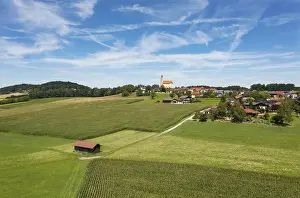 Agricultural Landscape View From Above Drucke: Drone image, agricultural landscape with maize fields
