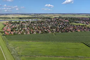 Central Europe City Portrait Drucke: Drone image with cityscape, Greetsiel