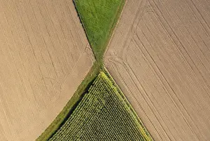 Upper Austria Aerial View Drucke: Drone image, maize field and harvested fields from above