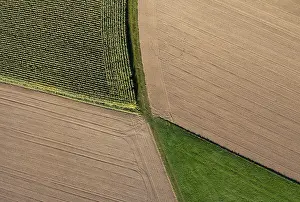 Upper Austria Agricultural Landscape Drucke: Drone image, maize field and harvested fields from above