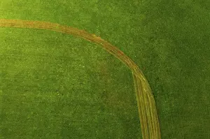 Agricultural Landscape From Above Drucke: Drone image, structure of a mown meadow