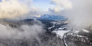 Deserted Forest In Winter Germany Drucke: Drone image, winter in Remstal