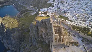 Greek Islands Aerial View Drucke: Drone shot, Acropolis of Lindos