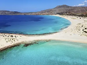 Double Bay View In Greece Drucke: Drone shot, double bay of Simos beach