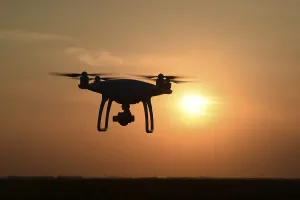 Evening Wildlife Photography Drucke: Drone silhouette against the background of the sunset