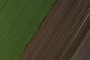 Upper Austria Landscape Photography Drucke: Drone view of green and ploughed fields