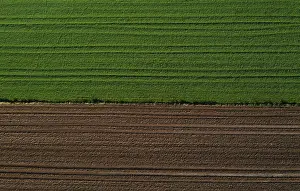 Upper Austria Landscape Photography Drucke: Drone view of green and ploughed fields