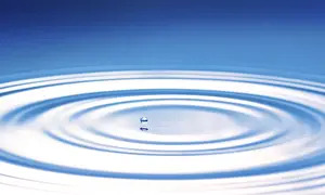 Water Drop Macro Drucke: A drop causes circular waves on the water surface