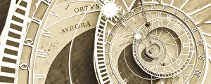 Symbolic Time Concept Drucke: Droste effect background based on Prague astronimical clock