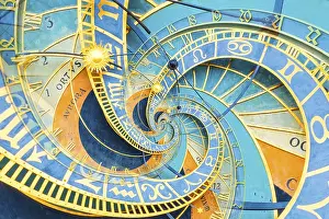 Esotericism Symbol Photo Drucke: Droste effect background based on Prague astronimical clock
