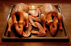 Roasted Duck Recipe Drucke: Two duck roasts on baking sheet