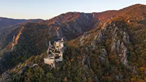 Lower Austria Evening Sky Drucke: Durnstein ruins at sunset