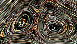 Computer Graphics Illustration Drucke: Dynamic 3D render featuring flowing wavy patterns in vibrant colors