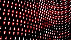 Blockchain Technology Illustration Drucke: A dynamic 3D render featuring a wave pattern with vibrant red and white light shapes