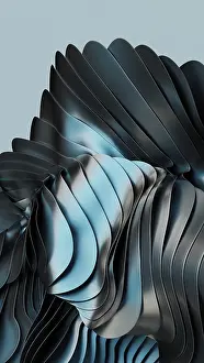 Digitale Kunst Drucke: Ein dynamischer abstrakter 3D-Design mit glatten metallischen blauen und schwarzen Kurven