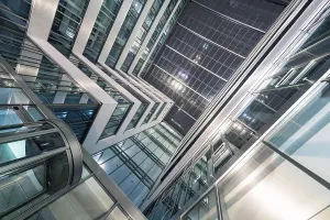 Southern Germany Architecture Style Drucke: Dynamic architecture with glass structures and illuminated elements at night