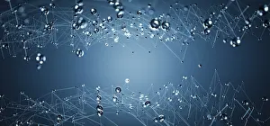 Deserted Digital Landscape Drucke: Dynamic Blue Geometric Network