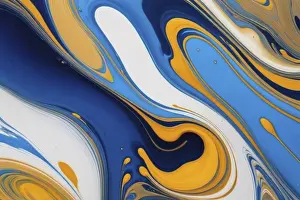 Deserted Street Art Drucke: Dynamic pattern with fluid curves in blue and yellow