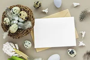 Easter Background Drucke: Easter background with quail nest