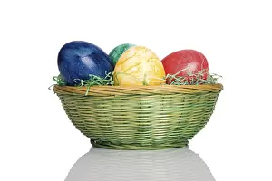 Coloured Easter Eggs Drucke: Easter basket with coloured Easter eggs