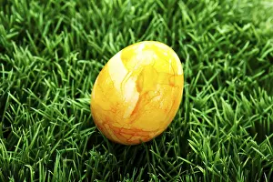 Traditional Easter Food Photography Drucke: Easter egg on a lawn