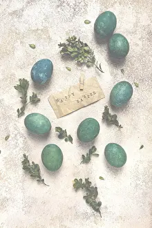 Handicraft Embellishment Drucke: Easter eggs, green, staple text