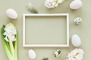 Pastel Colored Flowers Drucke: Easter mockup with white frame