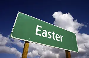 Dramatic Clouds Sky Drucke: Easter road sign with dramatic clouds and sky