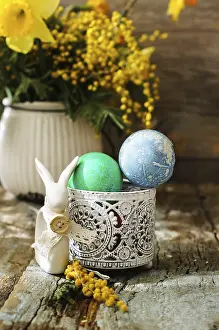 Spring Blooming Flowers Drucke: Easter time, spring flowers, easter eggs and easter bunny