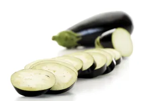 Sliced Vegetables Drucke: Eggplants, whole and sliced