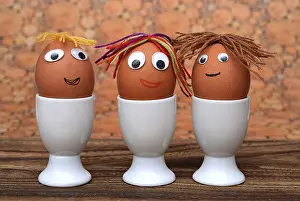 Studio Food Photography Ideas Drucke: Eggs with faces in eggcups