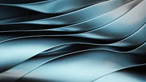 Drucke von Elegante metallische blaue Wellen bilden ein abstraktes Muster, das flüssige Bewegung und Ruhe hervorruft Minimalistische Kunstwerke Drucke: Elegante metallische blaue Wellen bilden ein abstraktes Muster.