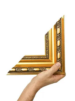 White Background Picture Frame Drucke: Element of the frame in hand isolated on a white background