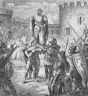 Black And White Historic Drawing Drucke: The Elevation of a Norman Prince to the Shield