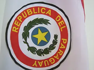 Paraguay Drucke: Wappen der paraguayischen Nationalflagge.